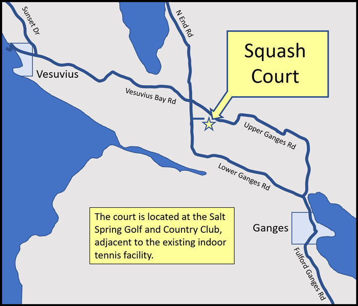 Map to squash court on Salt Spring Island, BC